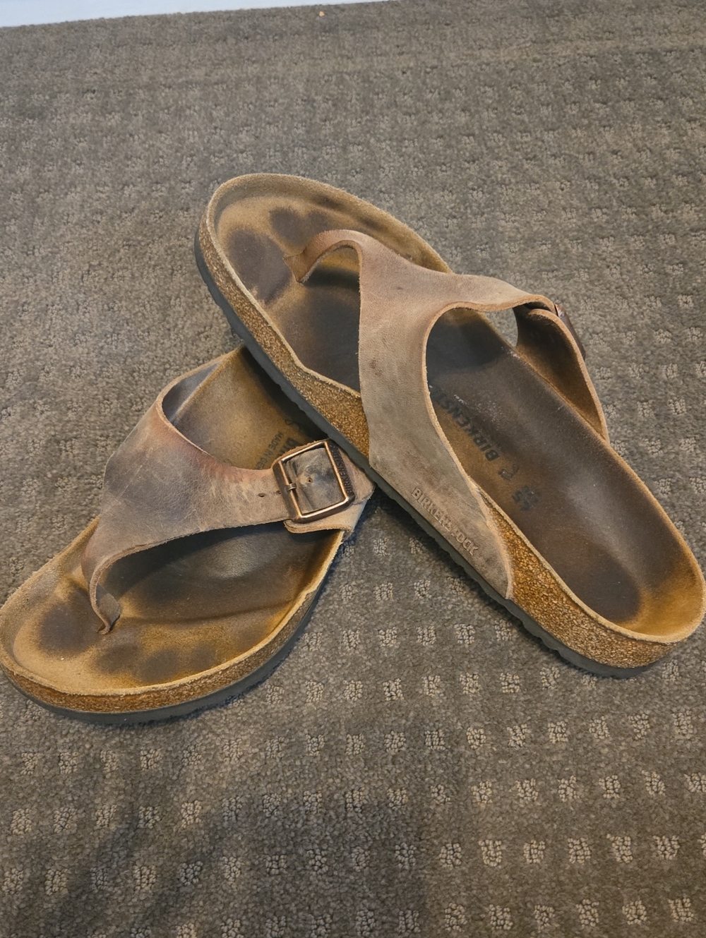 Men's Birkenstock Brown Leather Thong Sandals with Buckle M12
